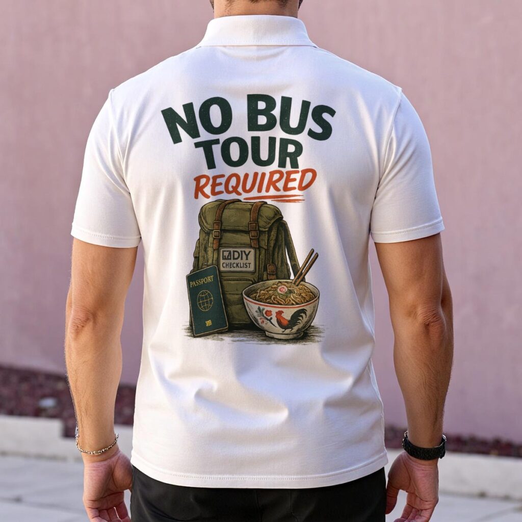 No bus tour required polo collar jersey by Tour & Tell apparel.