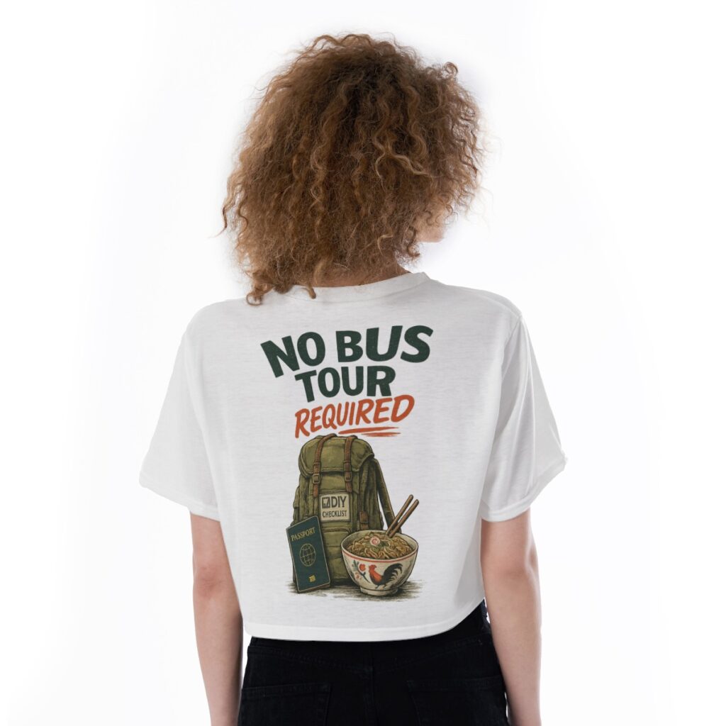 No bus tour required cropped shirt by Tour & Tell collective