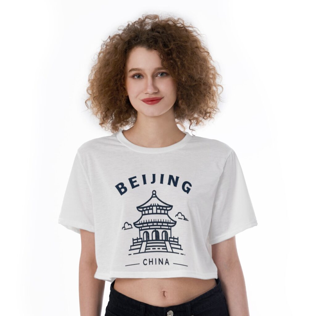 Beijing micro-route varsity cropped shirt by Tour & Tell collective